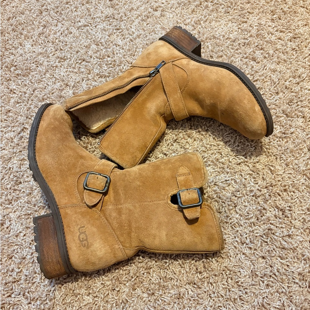 UGG Tan Shearling Boots with Buckle